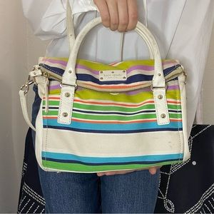 Kate Spade Multicolor Striped Cotton Cream Leather Trim Purse